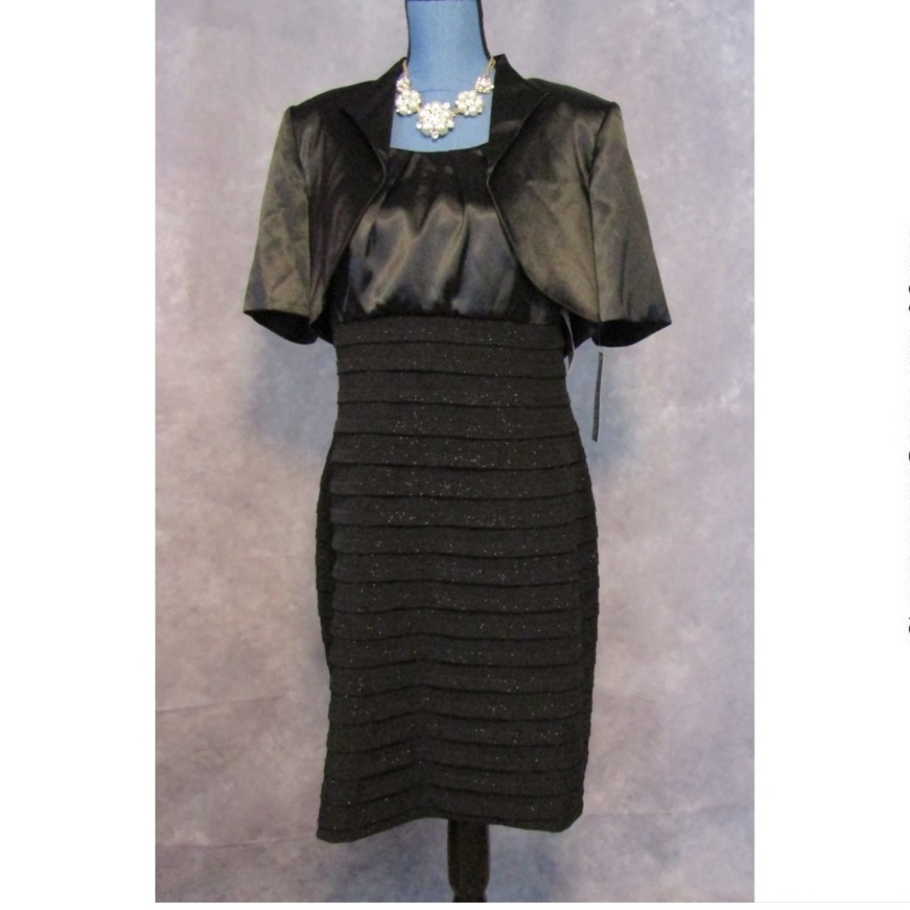 NWT R&M Richards Sparkle Black Dress w/ Bolero 12
